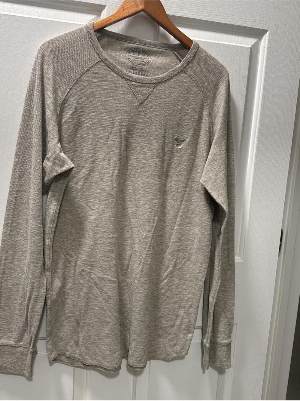 American Eagle Outfitters Neutral Beige Waffle Knit Long Sleeve Top